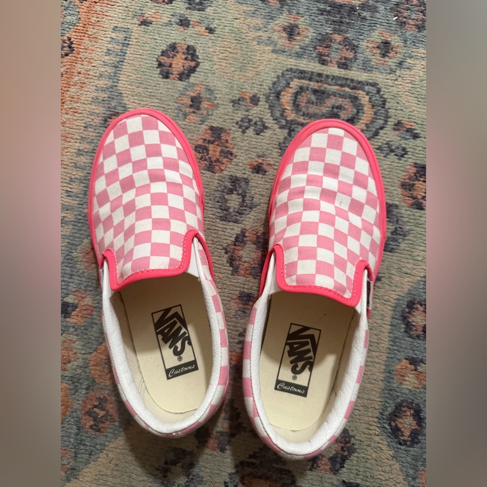 Vans Pink and White Checkered Slip-On Sneakers
